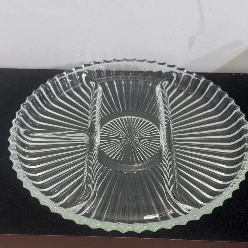 Vintage Indiana Glass Clear Ribbed 4 Part Divided Relish 10